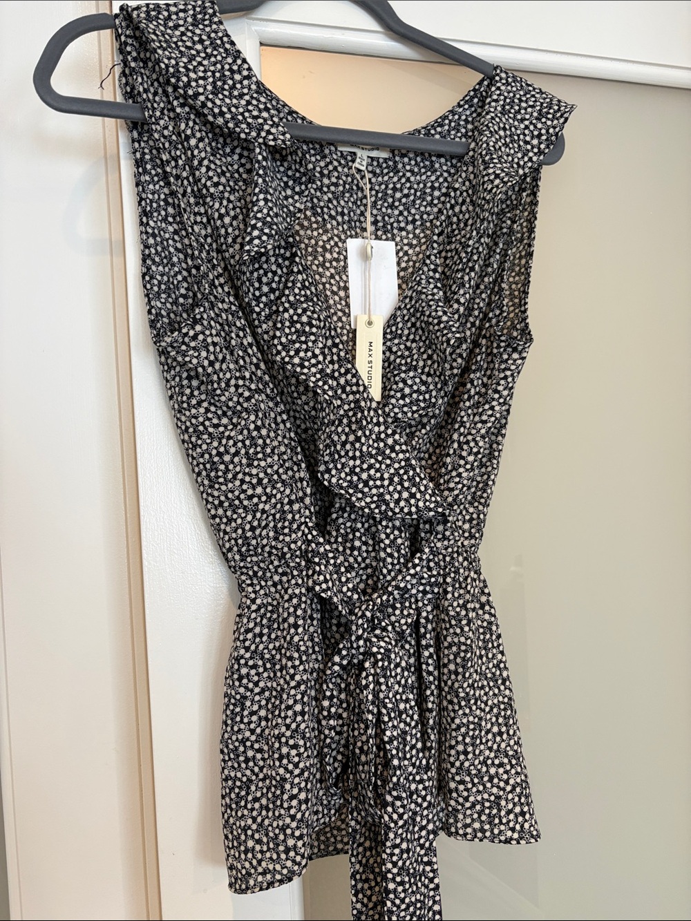 Max Studio Black Floral Wrap Blouse